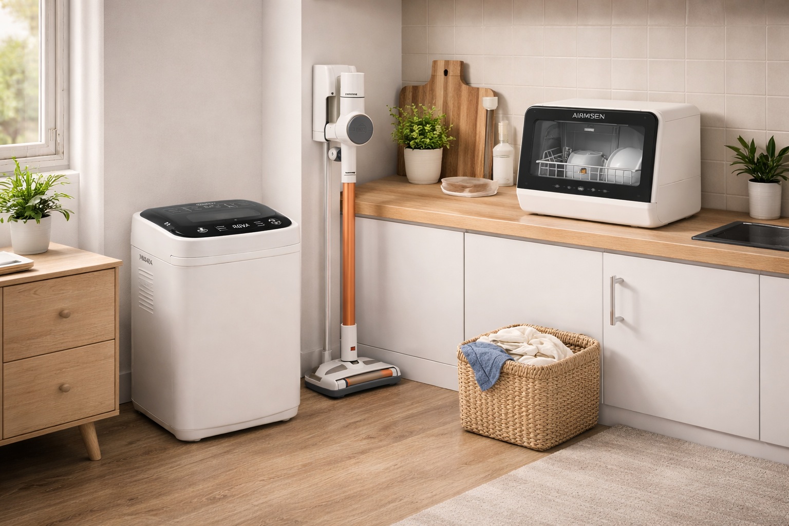 Mini électroménager studio: lave-linge,lave-vaisselle et aspirateur compacts